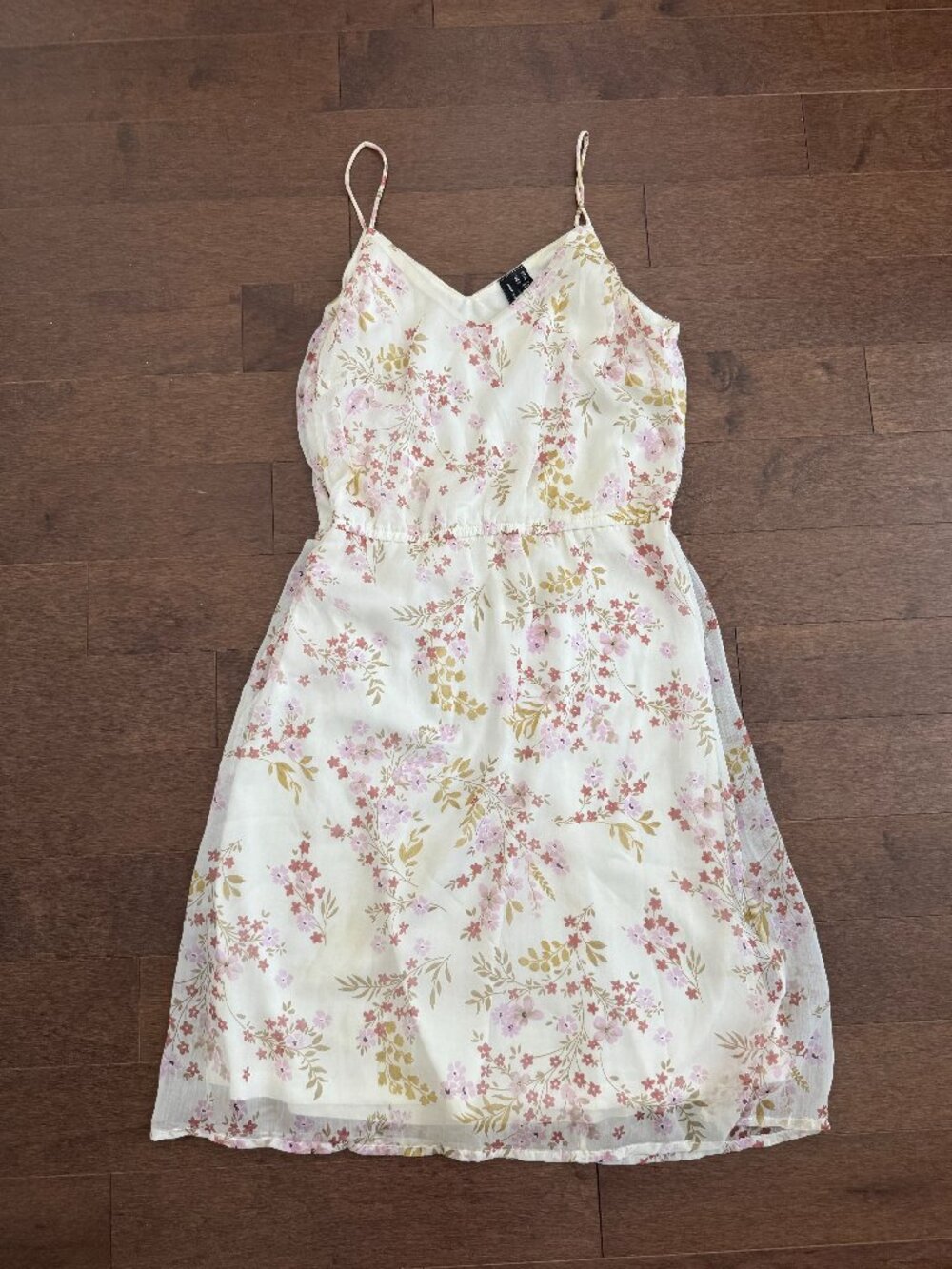 Floral Midi Dress Cream Pink Summer Slip Dress Size XS